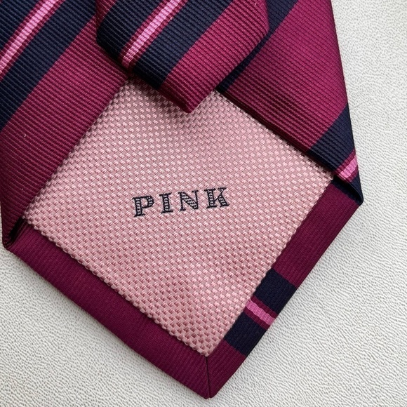 NWT Thomas Pink Mens Silk Tie Pink & Navy Mojave Stripe - Picture 6 of 10